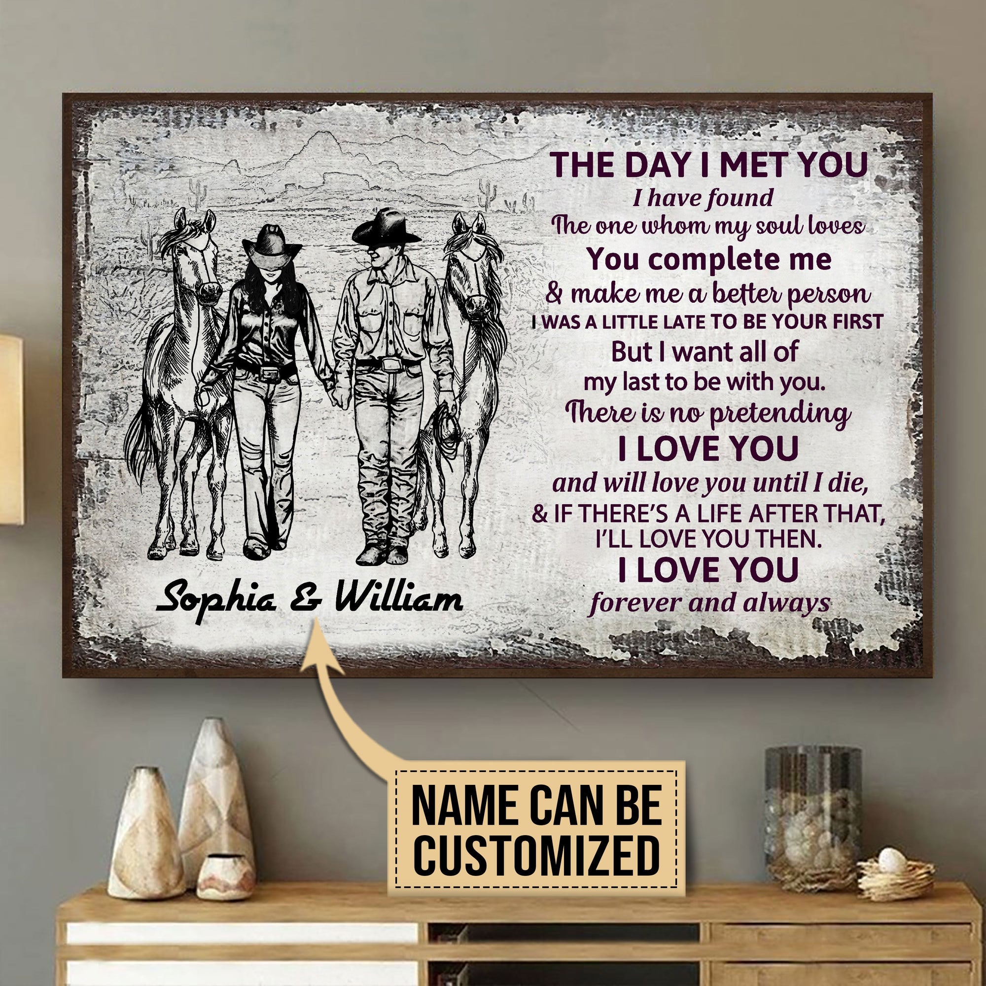 Personalized Cowboy Couple The Day I Met Sketch Customized Poster