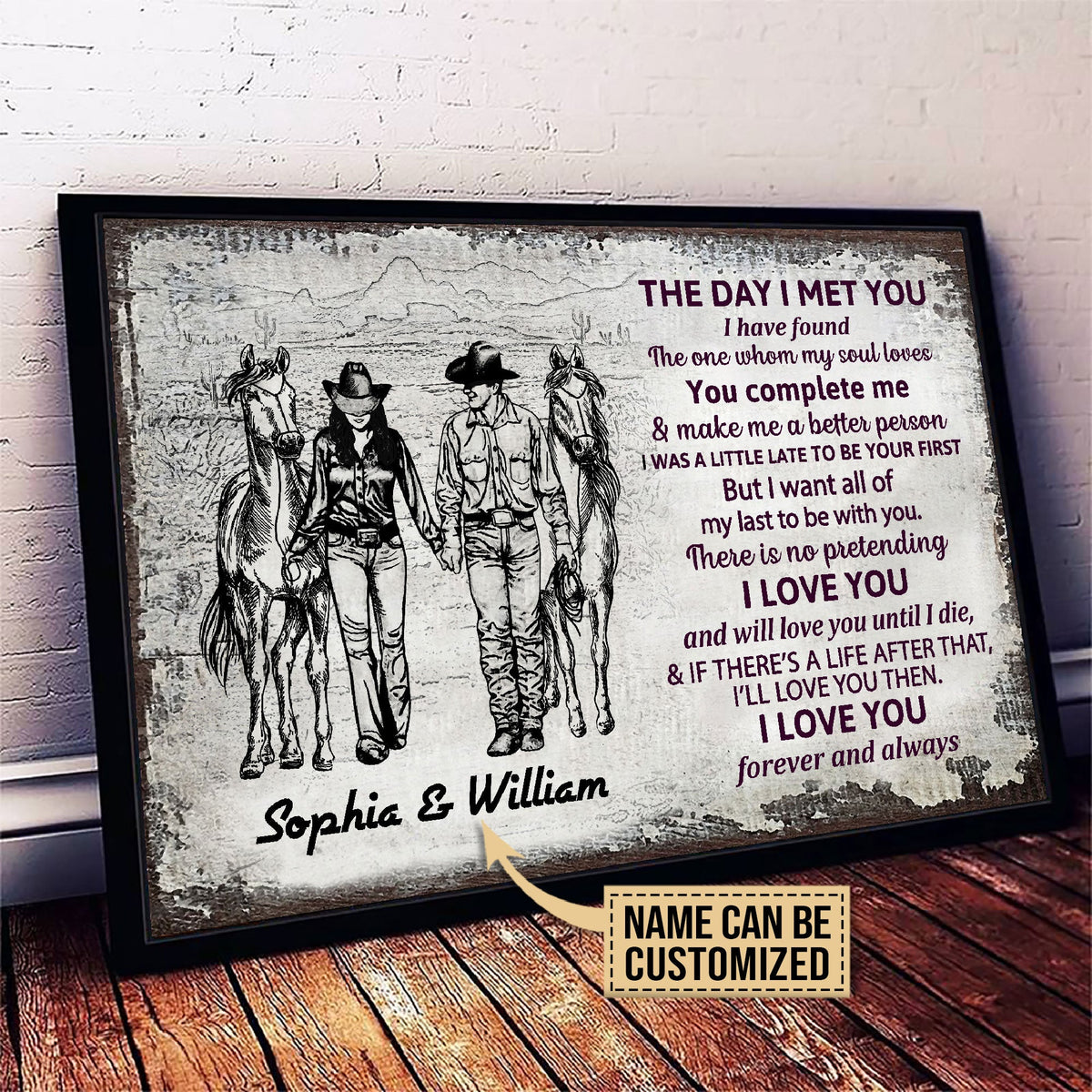 Personalized Cowboy Couple The Day I Met Sketch Customized Poster