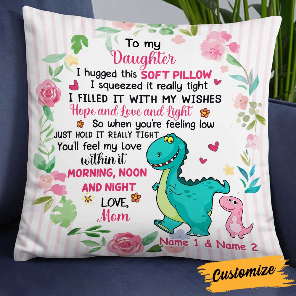 Personalized Dinosaur Mom Grandma To Daughter Granddaughter Hug This Pillow