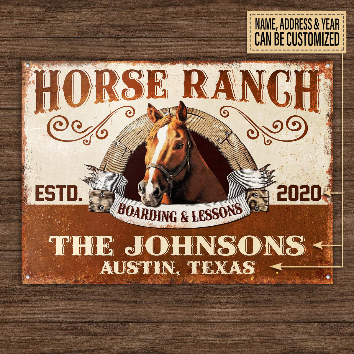 Personalized Horse Ranch Classic Metal Signs Boarding & Lessons Horse Ranch Sign