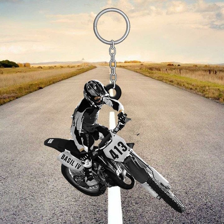BIKER PERSONALIZED MOTOCROSS DIRT BIKE KEYCHAIN