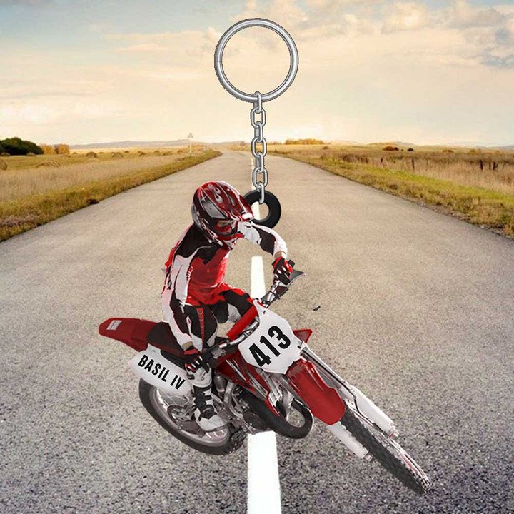BIKER PERSONALIZED MOTOCROSS DIRT BIKE KEYCHAIN