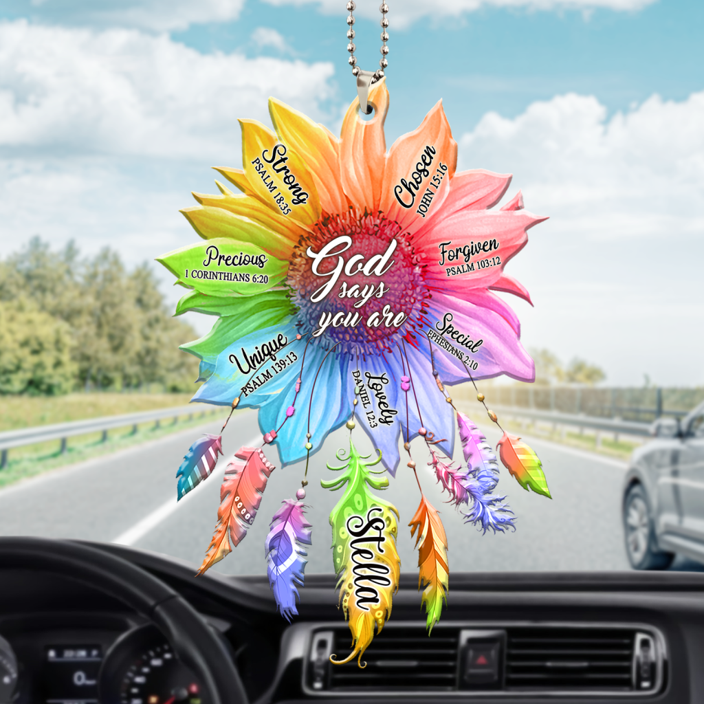 Personalized Rainbow Sunflower God Says Ornament