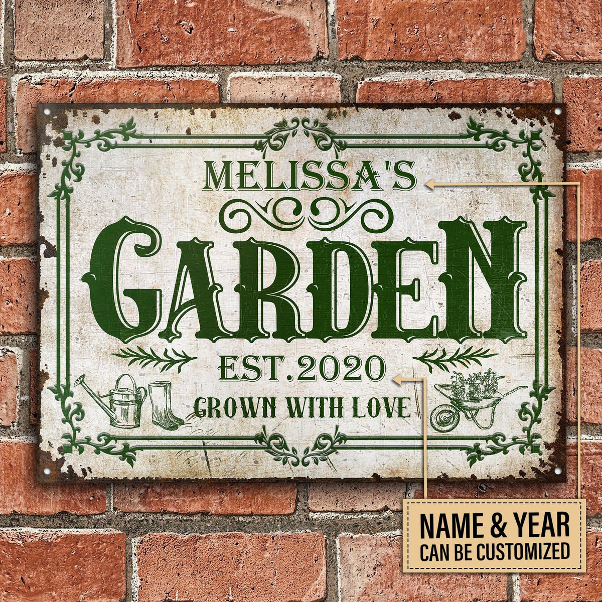 Personalized Gardening Grown With Love Customized Classic Metal Signs