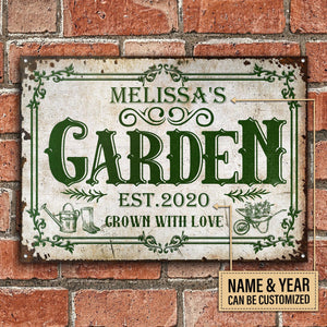 Personalized Gardening Grown With Love Customized Classic Metal Signs