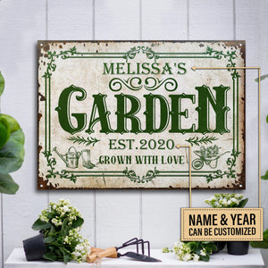 Personalized Gardening Grown With Love Customized Classic Metal Signs
