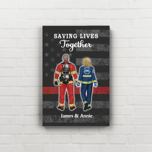 Save Lives Couple Friends - Personalized Poster Firefighter, EMS, Police Officer, Military, Nurse