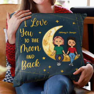 Couple Chibi I Love You To The Moon And Back - Personalized Custom Pillowcase