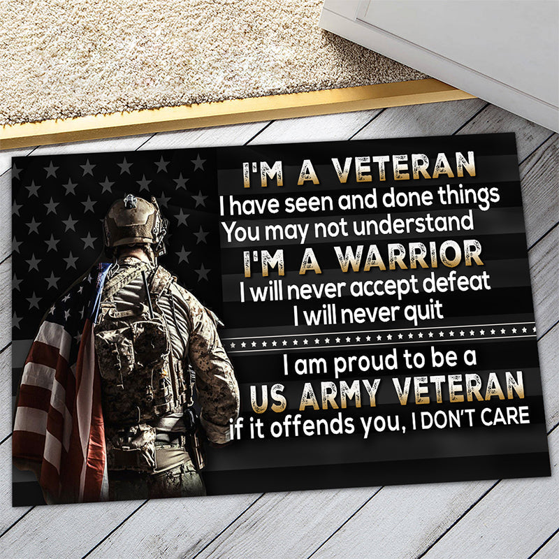 Veteran door mat with your name - I am a warrior