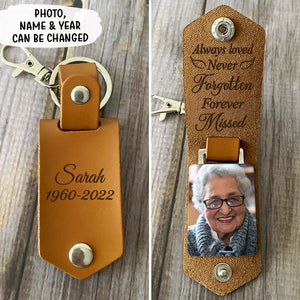 Always Loved Never Forgotten, Personalized Leather Keychain, Memorial Gift, Custom Photo