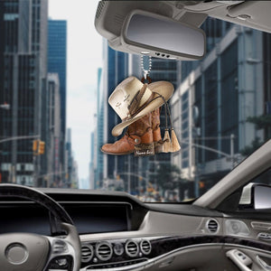 Personalized Boots And Hat Cowboy Flat Acrylic Car Ornament