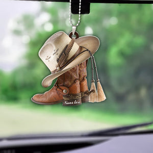 Personalized Boots And Hat Cowboy Flat Acrylic Car Ornament