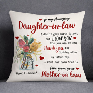 Personalized Daughter In Law Flower Pillow (Insert Included)