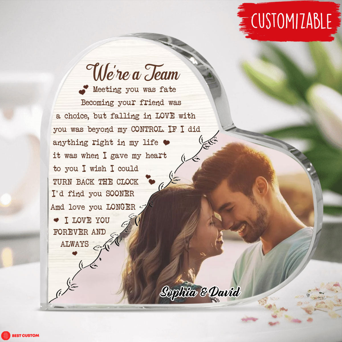We're A Team Personalized Photo Heart Shaped Acrylic Plaque Gift For Couple