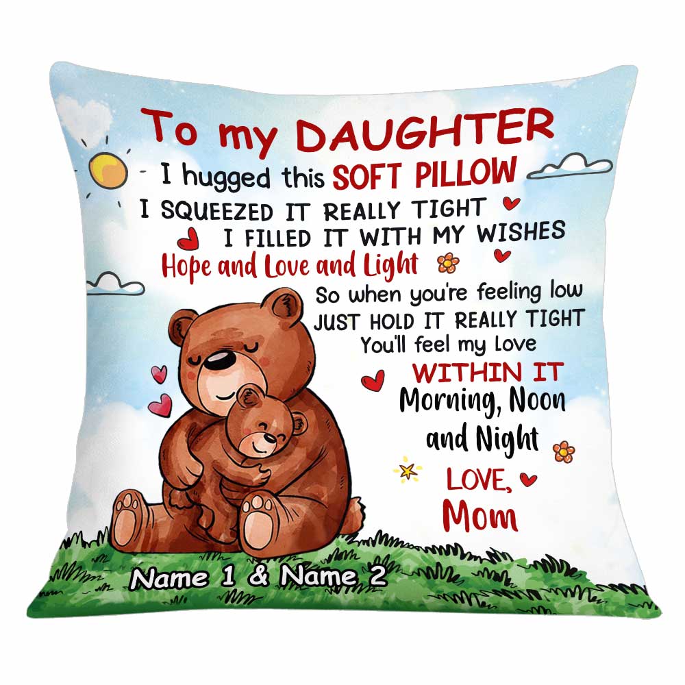 Personalized Bear Mom Grandma To Daughter Granddaughter Son Grandson Hug This Pillowcase