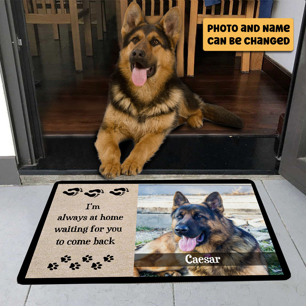 Always at Home Waiting for You Dog Photo Personalized Doormat