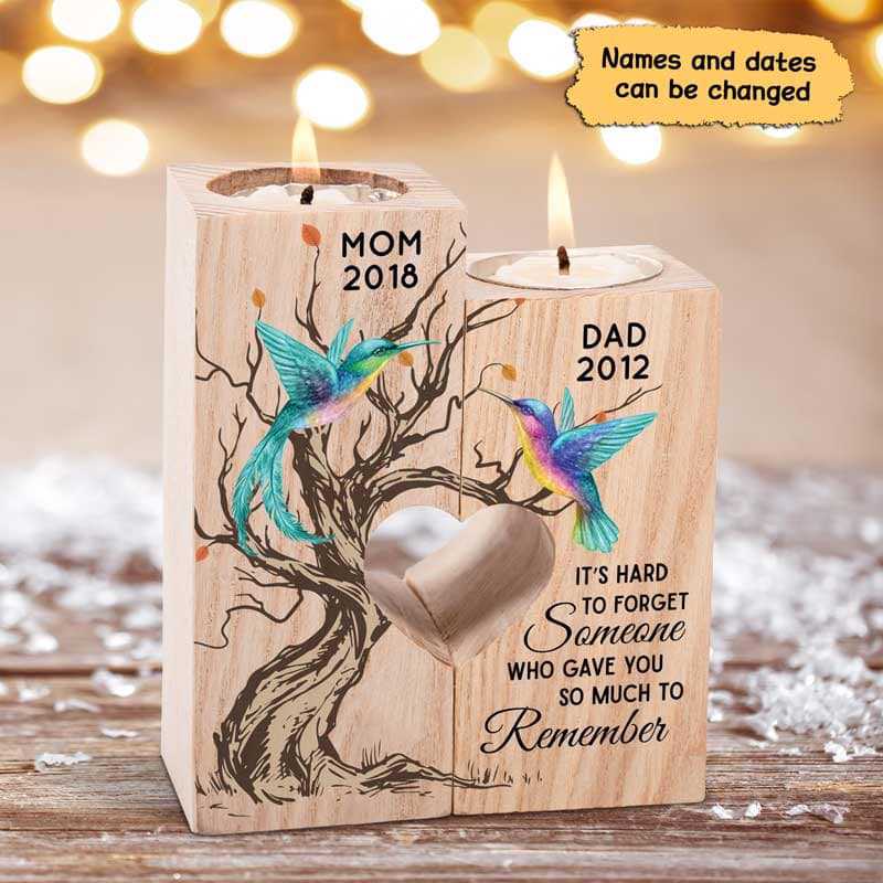 Hummingbird Hard To Forget Memorial Personalized Candle Holder