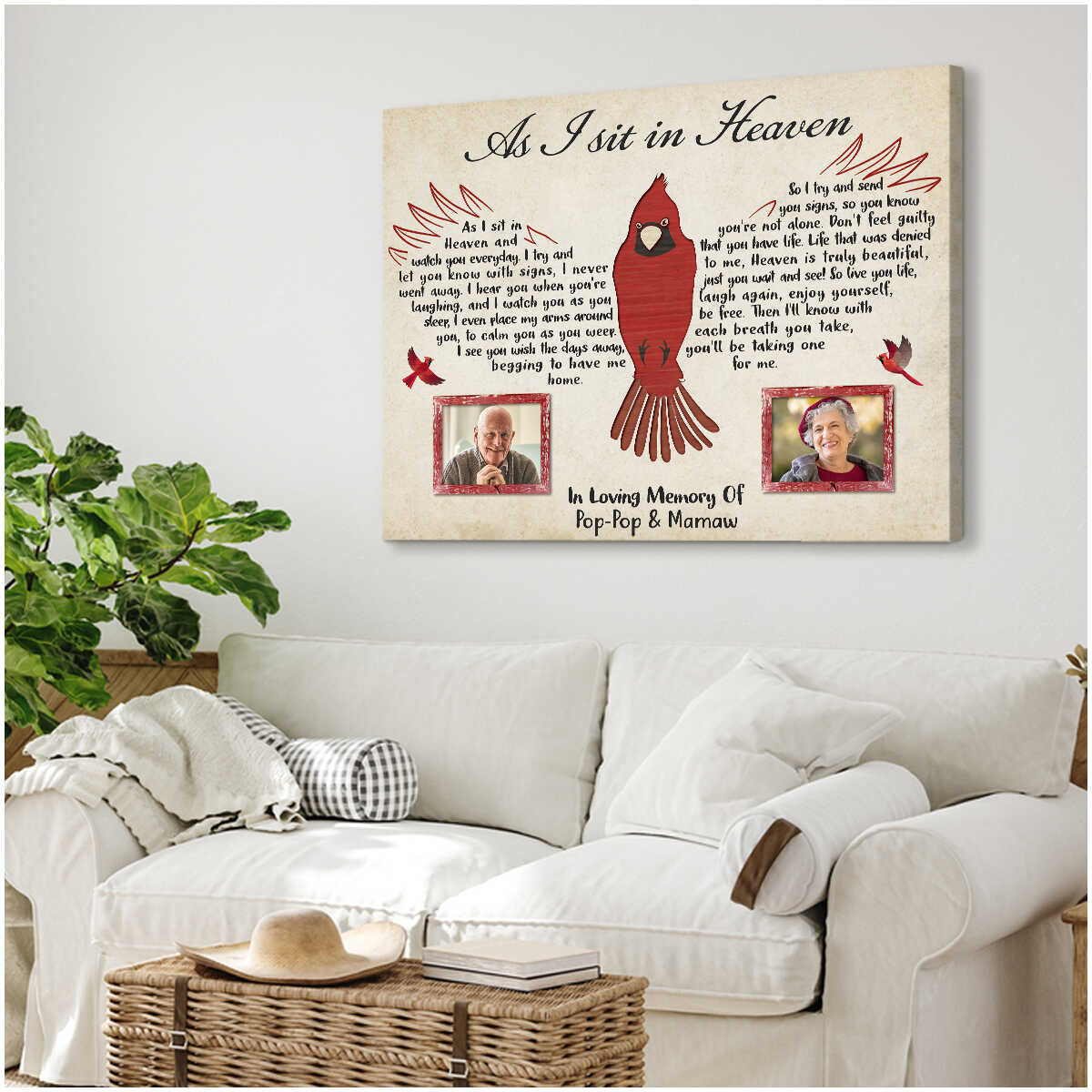 Personalized Cardinal Sympathy Gift Memorial Poster For Loved Ones As I Sit In Heaven