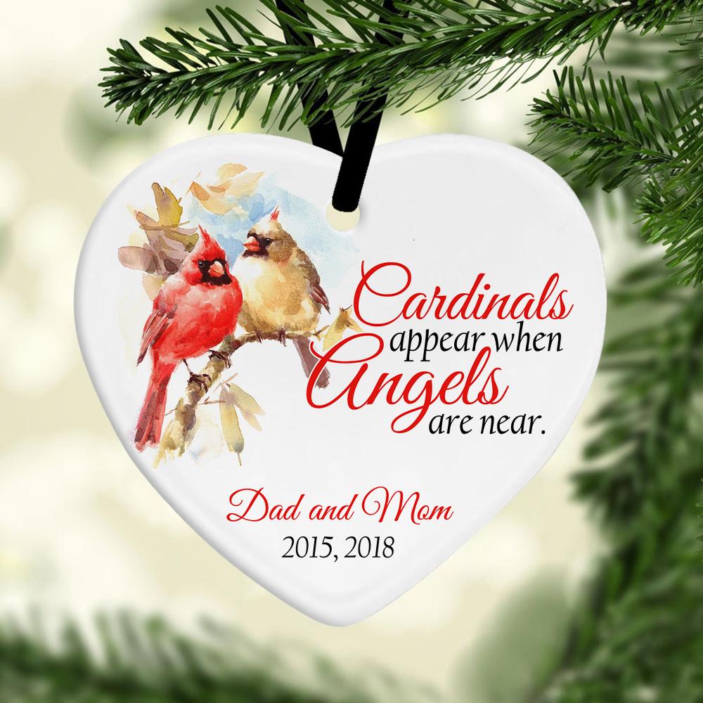 Cardinals Appear When Angels Are Near Memorial Quotes Decorative Christmas Heart Ornament 2 Sided