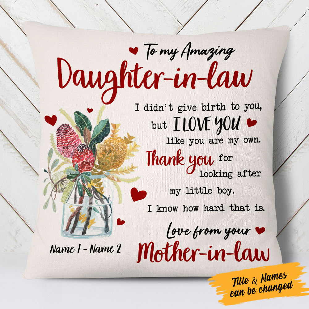 Personalized Daughter In Law Flower Pillow (Insert Included)