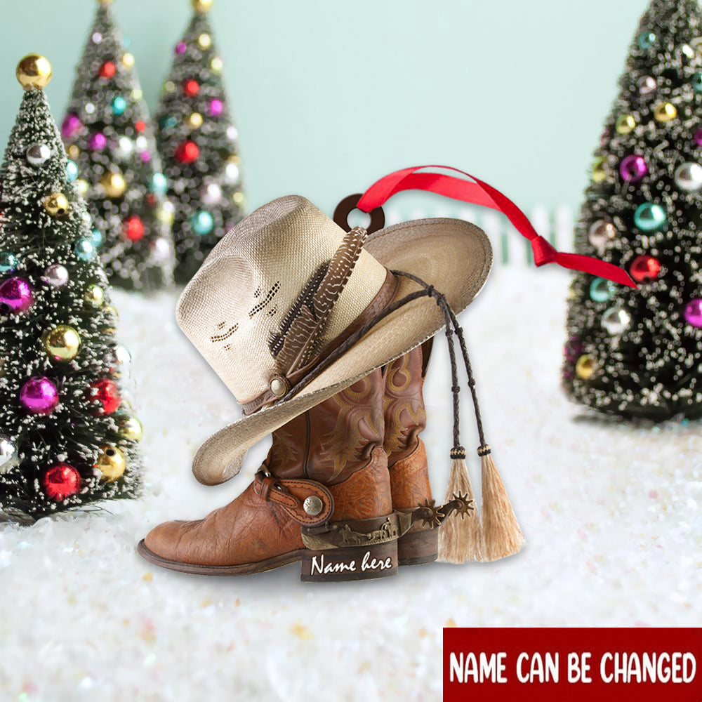 Personalized Boots And Hat Cowboy Christmas Ornament