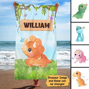 Little Cute Dinosaur Gift For Kid Personalized Beach Towel