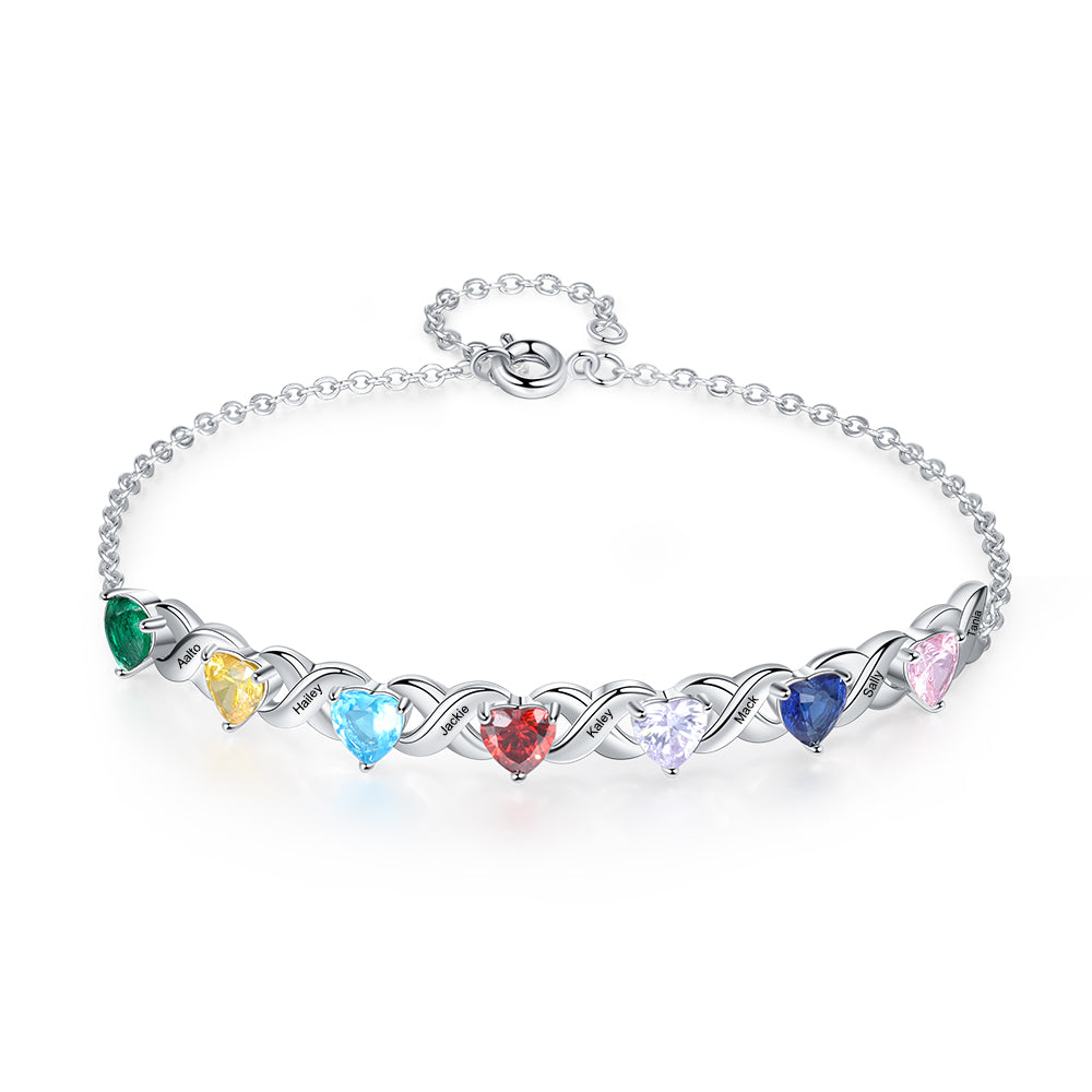 Family Custom Bracelet Heart Personalized with 2+ Birthstones