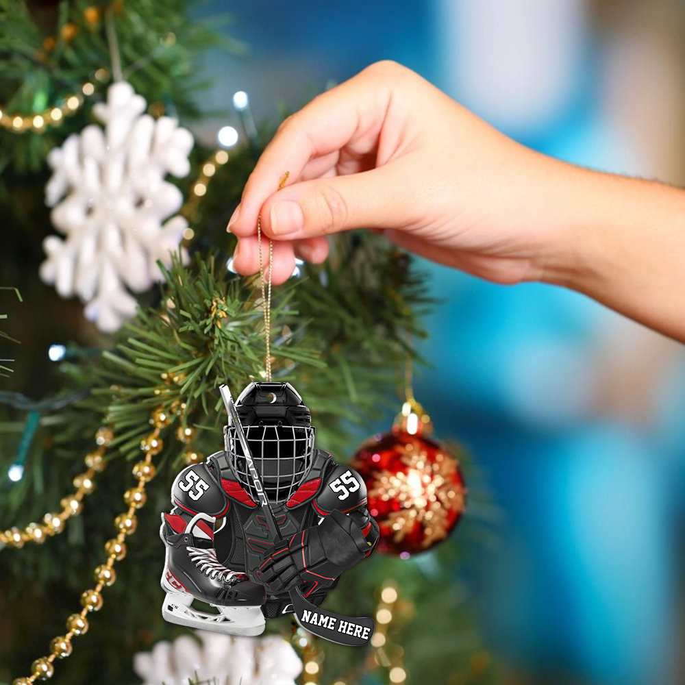 Personalized Hockey Equipment Christmas 2 Sided Shape Acrylic Ornament Gift for Hockey Lover Hockey Players