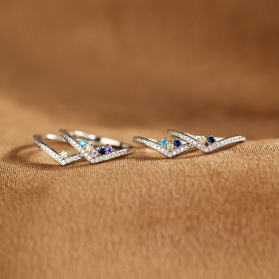 Personalized 1-6 Birthstones Chevron Pavé Ring