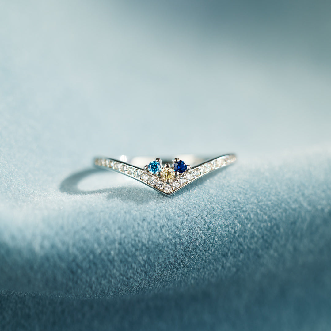 Personalized 1-6 Birthstones Chevron Pavé Ring