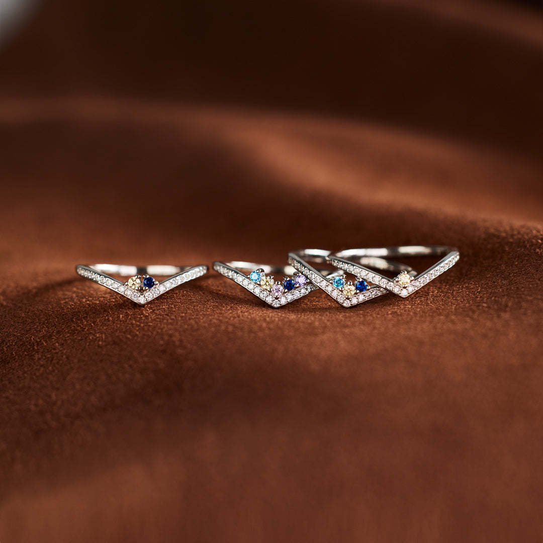 Personalized 1-6 Birthstones Chevron Pavé Ring