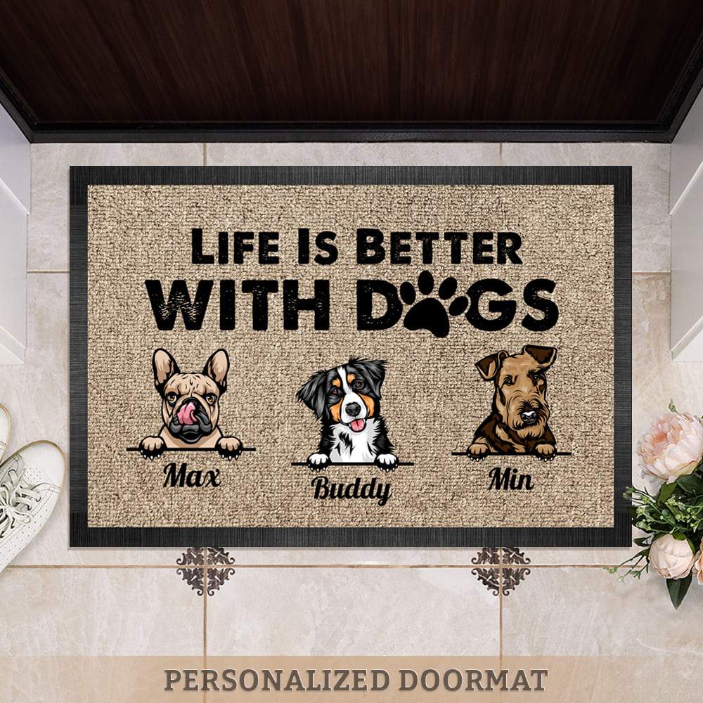 Life Is Better With Dog Doormat, Dog Lover Gift, Non-slip Welcome Mats