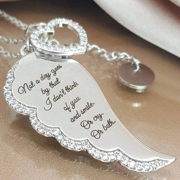 Lovely Letter Print Wings Angel Silver Chain Necklace