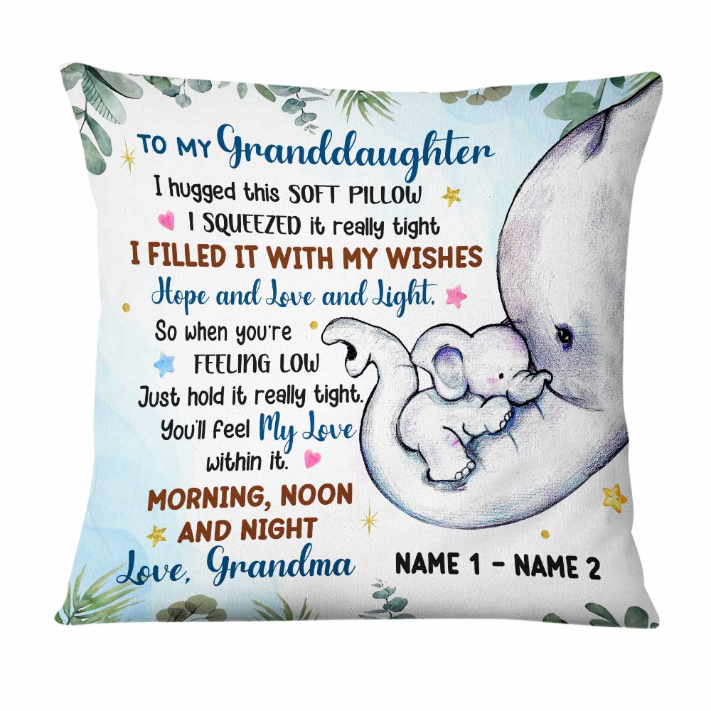 Personalized Granddaughter Elephant Birth Announcement Pillow