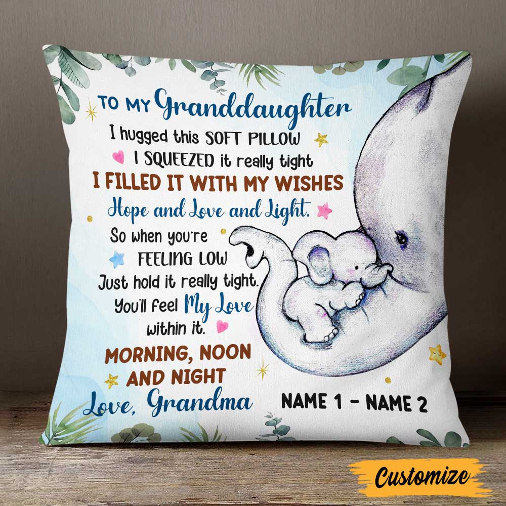 Personalized Granddaughter Elephant Birth Announcement Pillow