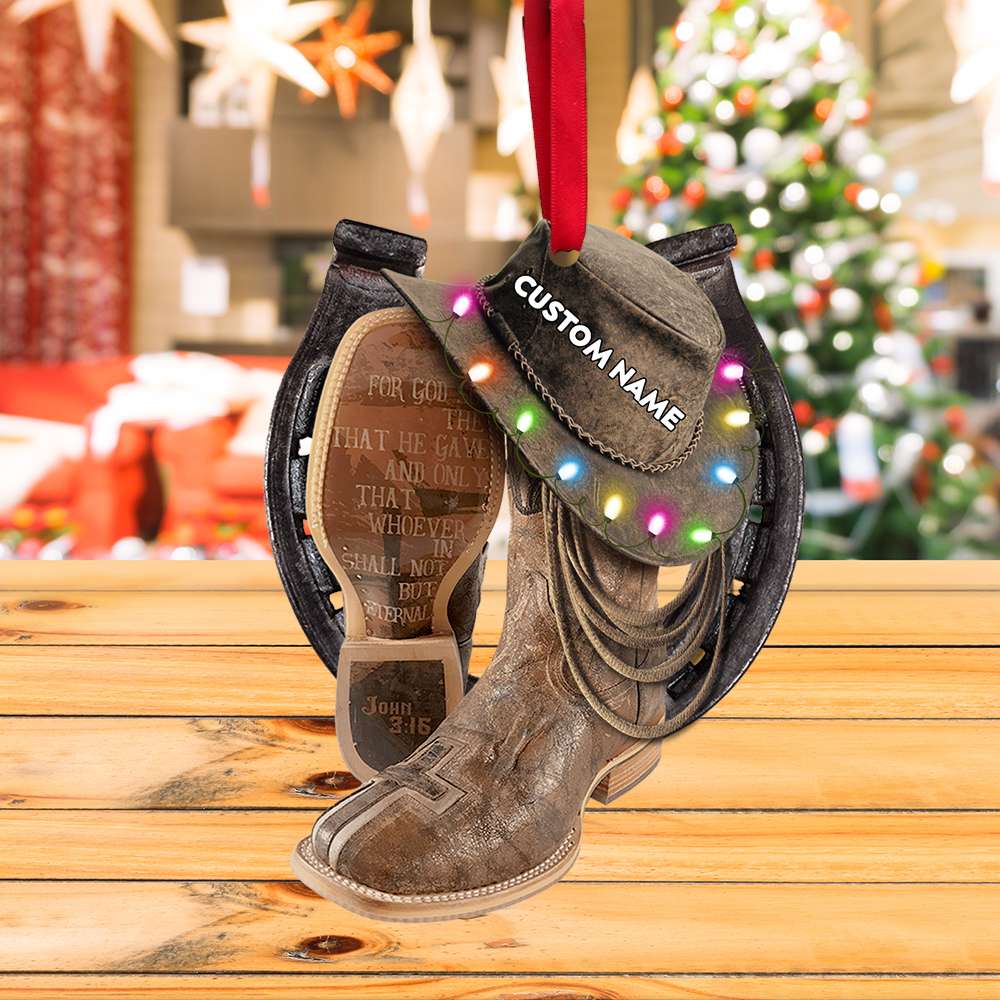 Cowboy For God - Personalized Flat Ornament -Cowboy Boots Hat and Lasso