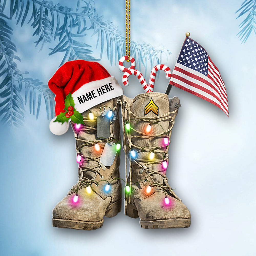Military Boots With Amercian Flag  - Personalized Christmas Ornament - Christmas Gift For Veteran