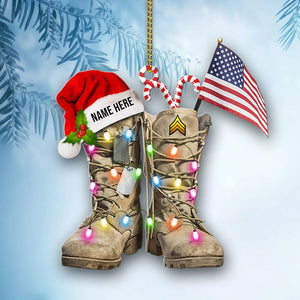 Military Boots With Amercian Flag  - Personalized Christmas Ornament - Christmas Gift For Veteran