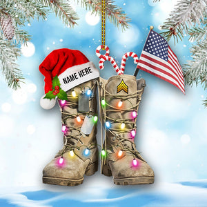 Military Boots With Amercian Flag  - Personalized Christmas Ornament - Christmas Gift For Veteran