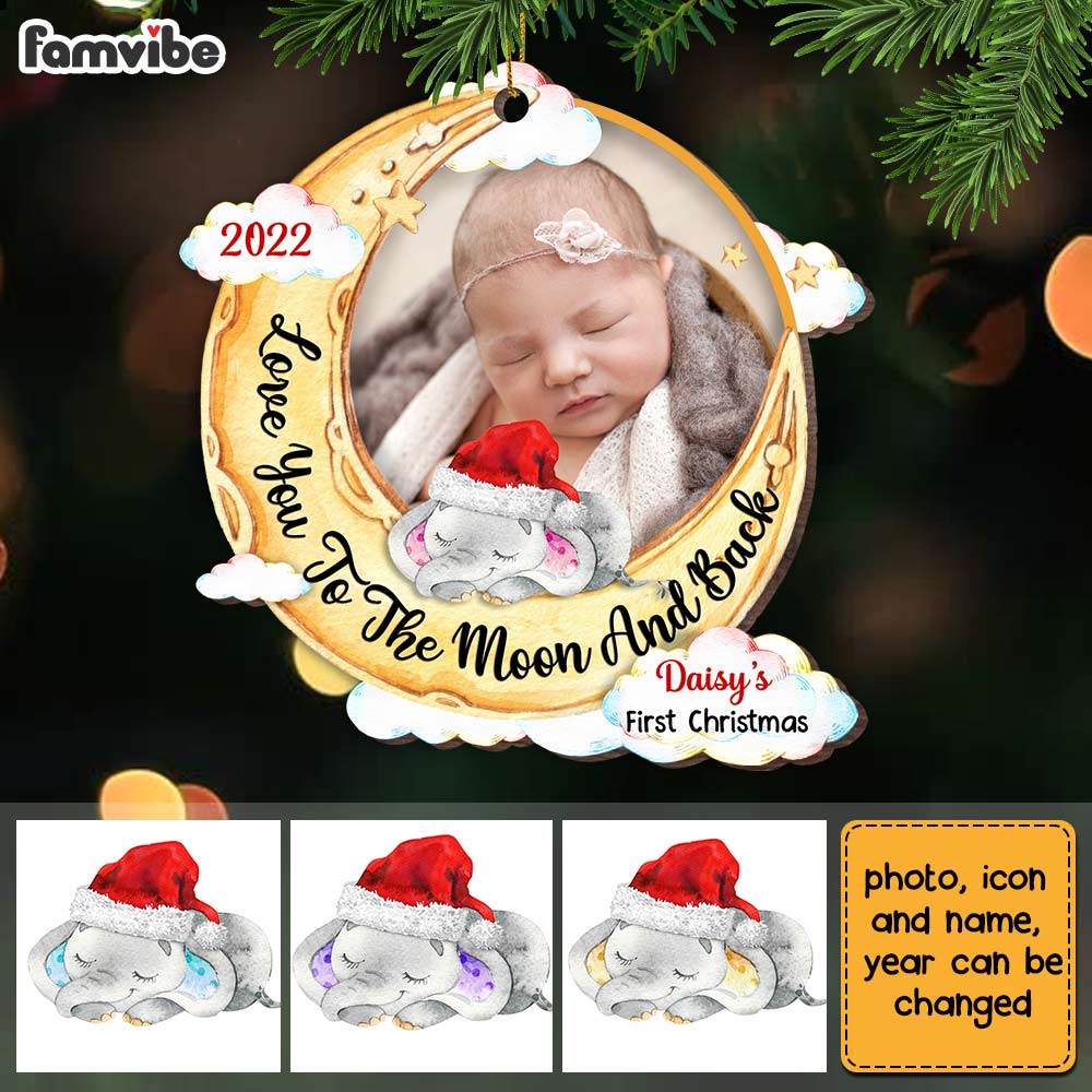 Personalized Elephant Baby First Christmas Ornament