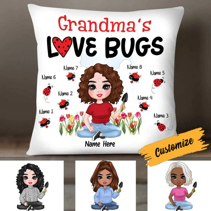 Personalized Mom Grandma Love Bugs Pillowcase