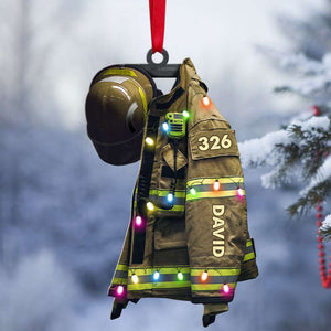 Firefighter Suits With Christmas Light - Personalized Flat Ornament - Gift for Firefighters