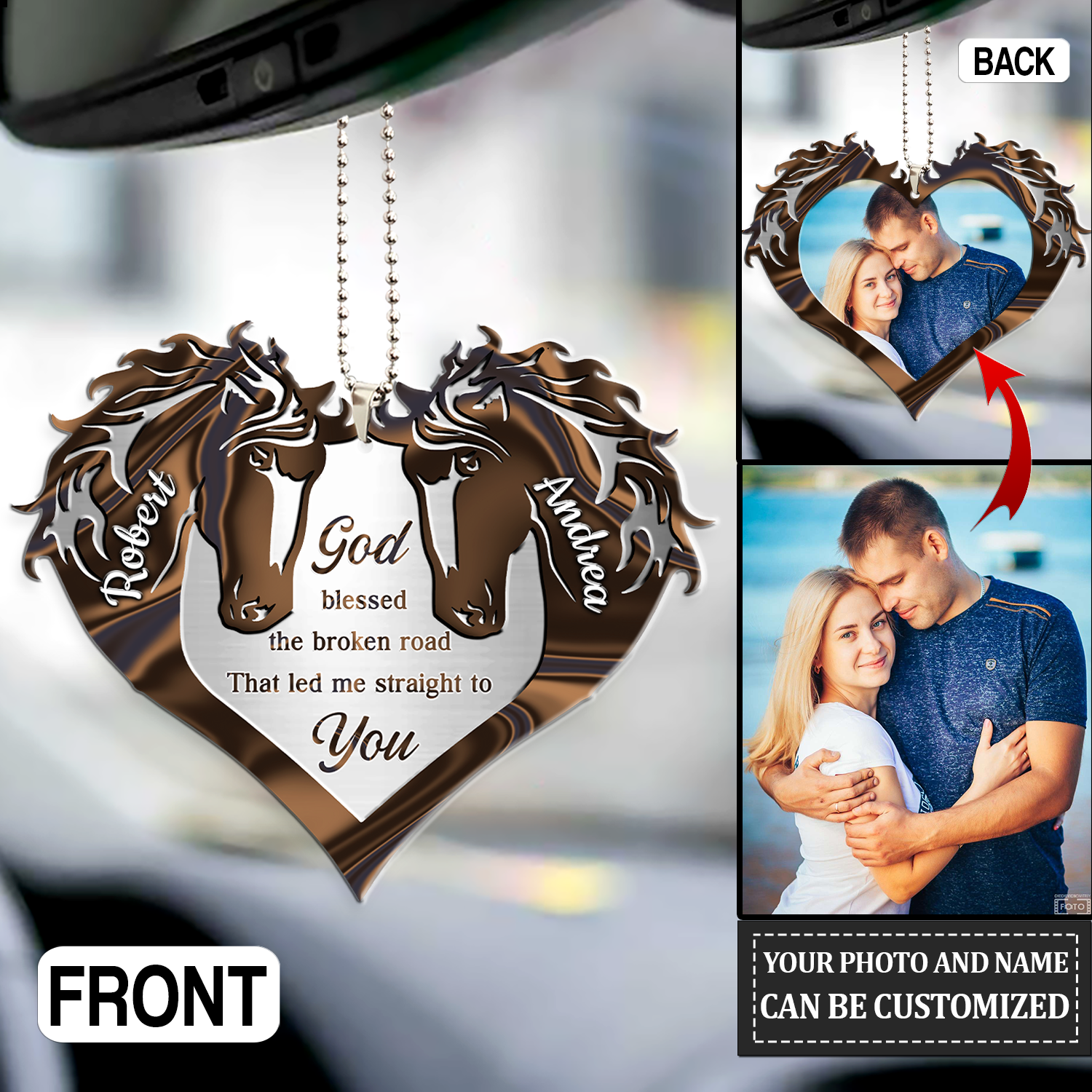 Heart Of Couple Horse God Blessed Personalized Two Sided Ornament