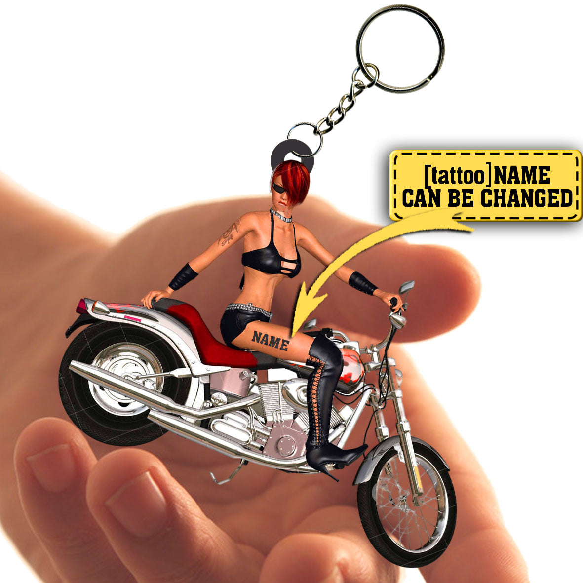 Personalized Motorcycle Female Biker Flat Acrylic Keychain