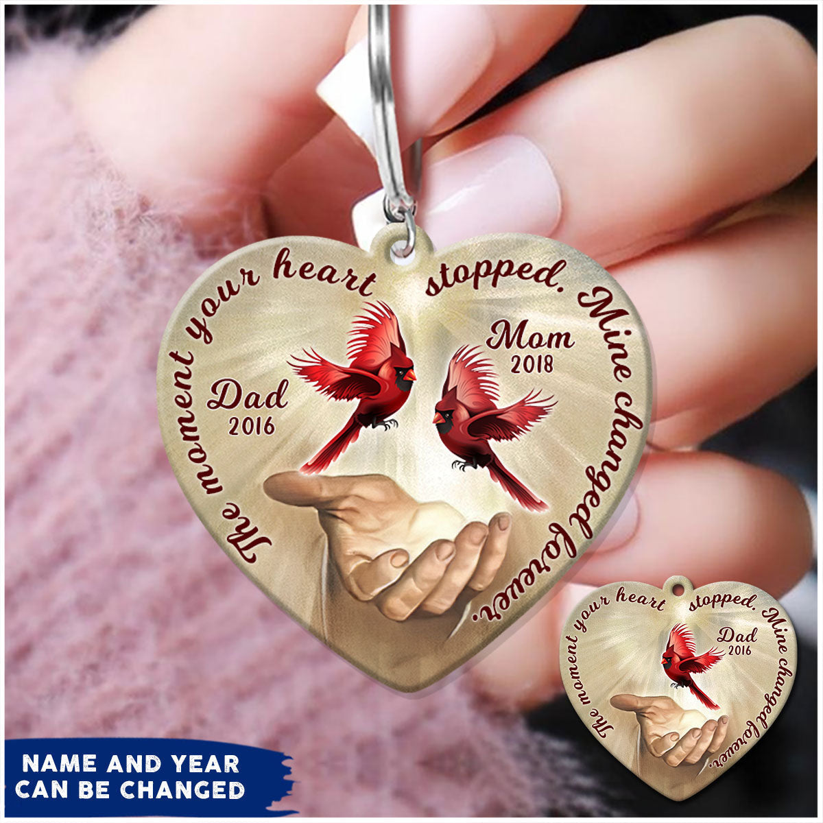 The Moment Your Heart Stopped, Mine Changed Forever Cardinal Bird Custom Acrylic Keychain