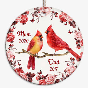 Cardinal Floral Frame Memorial Personalized Circle Ornament
