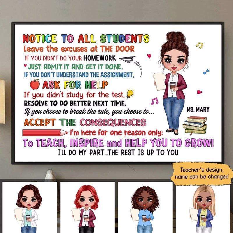 Doll Teacher Notice To Students Personalized Horizontal Poster