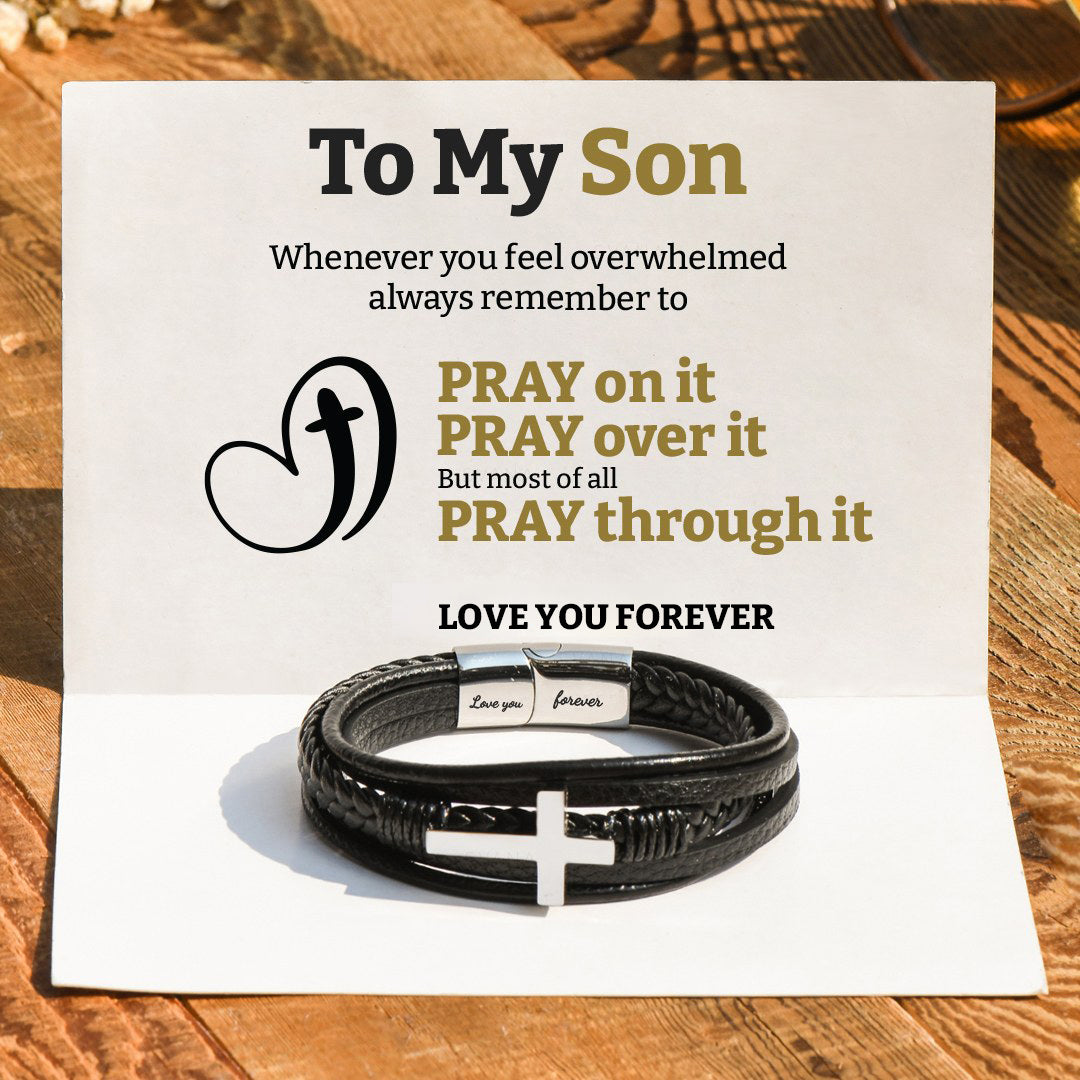 To My Son/Grandson Pray Through It Leather Cross Bracelet