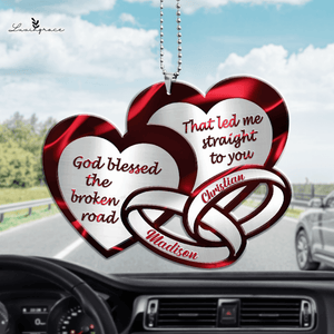 Two Heart Couple Rings God Blessed Personalized Ornament