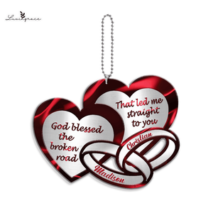 Two Heart Couple Rings God Blessed Personalized Ornament